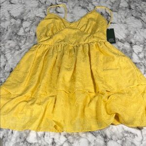 wild fable Yellow Textured Tiered Sundress with Spaghetti Straps